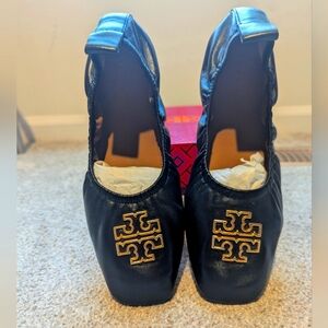 Tory Burch Black BRITTEN Flats with Gold Logo